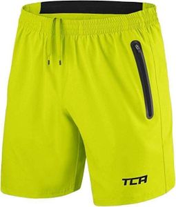 TCA Elite Tech Lightweight Mens Running Shorts Men Gym Shorts with Zip Pockets - Lime Punch, XXL