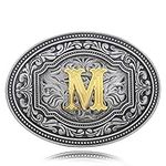 QQA Western Belt Buckle Initial Letters ABC to Z Cowboy Rodeo Novelty Belt Buckle Best Gift for Men Women, M02, Large