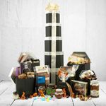 The Eye-Full Gift Tower - Gourmet Food Hamper with Award Winning Food, Chocolates & Cookies - 73cm Tall Tower Presented in 5 Large Gift Boxes Wrapped with Ribbon