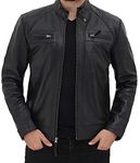 fjackets Real Lambskin Leather Biker Jacket — Quilted Cafe Racer Zip Up Moto Leather Motorcycle Jacket | [1100093] Johnson Black, M