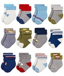 RATIVE Newborn Thick Terry Turn Cuff Socks for Unisex Baby Boys and Girls (0-3 months, 12-pairs/B14)