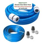 Blue Water Hose 1/2inch - 3ply Water Hose - Premium Food Grade Water Hose with Hose Connector Set for Caravan, Motorhome and Boat. Standard Click-Lock Type Connectors (25meter)