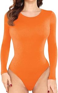 LAOLASI Crew Neck Long Sleeve Slim Fit Body Suit Basic Soft Round Neck Bodysuit Daily Shirts for Women, Orange, X-Large