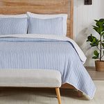 Great Bay Home 3-Piece Full/Queen Reversible Lightweight Quilt Comforter with 2 Shams | All-Season, Modern, Striped Bedspreads | Blue Striped Coverlet Sets | Marcie Quilts Collection