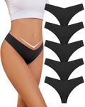 VOENXE Seamless Women Underwear Thongs,No Show V waist Low Rise Knickers for Ladies,No VPL Breathable Comfortable pants,Multipack Invisible T Back Tanga Undies for Women,5-Pack Black