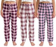 GIVEITPRO 3 Pack -Women Flannel Pajama Pant Pajama Bottoms-100% Cotton Yarn-dye Woven (Large, Combo A. (Burgundy, Clear, Pink))