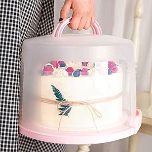 HomDSim Cake Carrier Round Cake Stand Plus Height Cake Container with Cupcakes Pad, Handle, Lid Reusable Package Box for Transporting Desserts,Pie,Toast,Fruit