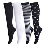 LEOSTEP Compression Socks for Men & Women (4Pair) Non-Slip Long Tube Stocking Ideal for Running,Nurse,Travel,Flight, Pregnancy,20-30 mmHg