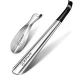 ZOMAKE Metal Shoe Horn 2Pcs,16.5 inches Shoehorn Long Handled Lazy Shoe Helper,Extra Long Shoe Horns for Men Women The Elderly - 7.5 inches Small Shoehorns with Hook(Silver 16.5&7.5in)