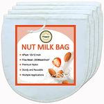 4 Pack Nut Milk Bag for Straining 12”x12”, Reusable Cheesecloth Bag, 200 Mesh Nylon Food Strainer, Fine Mesh Nut Bag for Almond,Oat, Soy Milk, Fruit & Vegetable Juice,Cheese, Yogurt,Soup