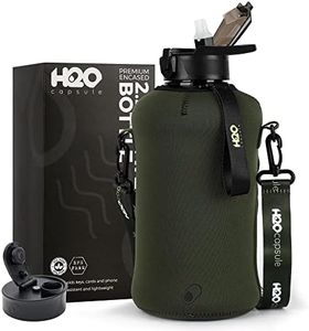 H2O Capsule 2.2L Half Gallon Water Bottle with Storage Sleeve and Covered Straw Lid – BPA Free Large Reusable Drink Container with Handle - Big Sports Jug, 2.2 Liter (74 Ounce) Green