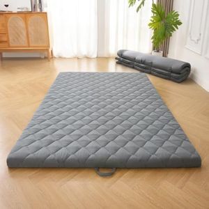 DOWNSTORIA Japanese Floor Mattress, Futon Mattress Roll Up Tatami Mat with Handle, Foldable Floor Bed Sleeping Pad for Camping, Twin Size, Grey(39x75)