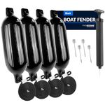 Five Oceans Inflatable Ribbed Boat Fender Bumper | 3/8 inches Lines with Integrated Needle Valve and 4 Needles | 4-Pack (Black, 6.5 in x 23 in)