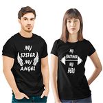 Hangout Hub Brother Sister Tshirts | T Shirts Printed With My Sister My Angel My Brother My Hero (Black;Men L;Women S) Family Re-Union Collection (Pack of 2,Cotton,Regular Fit,Half Sleeve)