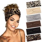 BELEVO Hair Bands for Women, 6 Pcs Elastic Head Bands Boho Wide Soft Ladies Headband, Yoga Sports Hair Accessories for Women (Leopard Print, Solid Color)