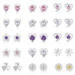 MILACOLATO 15 Pairs 925 Sterling Silver Stud Earrings Set Cubic Zirconia Earring Pearl Crystal Round Heart Shape CZ Flower Butterfly Stud Earrings Jewelry for Women Girls