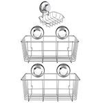 iPEGTOP 3in1 Strong Suction Cup Deep Shower Caddy Bath Organizer Wall Shelf + Soap Dish Soap Holder for Large Shampoo Shower Gel Bathroom Accessories Storage - Rustproof Stainless Steel