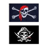 3x5 feet 2 Pcs Jolly Roger Halloween Pirate Flag,Skull and Crossbones(Red Scarf) Pirate Flag Large,Skull and Cross Knife Flag Pirate,Halloween Pirate Flags(90x150cm)