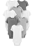 Simple Joys by Carter's Baby 8-Pack Short-Sleeve Bodysuit, White/Light Heather Grey/Medium Heather Grey, 6-9 Months