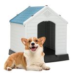 MoNiBloom 32.5 Inch Insulated Dog House for Small to Large Dogs, Waterproof Dog Shelter with Air Vents and Elevated Floor, All Weather Indoor Outdoor Plastic Doghouse, Easy Assembly