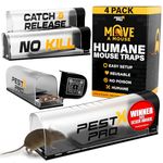 Pest X Pro Move-A-Mouse Humane Mouse Traps [4 Pack] - Longer No-Kill Mouse Trap with Safe Upward Door - Easy Setup, Reusable, Indoor & Outdoor Humane Mouse Traps for Mice
