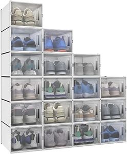 YITAHOME Shoe Box,18Pcs Stackable Shoe Containers,35.1 x 24.9 x 18.5cm,Fit up to UK Size 11,Medium Size Shoe Storage,Non-toxic Plastic Drop Front Shoe Organisers,White Shoe Storage Box