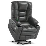 MCombo Large Triple Motor Power Lift Recliner Chair with Massage and Dual Heating, Adjustable Headrest for Tall Elderly People, Faux Leather 7634 (Dark Grey, Large)
