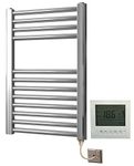 Greened House Electric 400 wide x 600 high Flat Chrome Towel rail with 7 Day Programmer/Room Thermostat