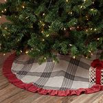 Twilight Plaid Christmas Tree Skirt w/ Red Velvet Border, 48" Diameter, Farmhouse Vintage Holiday Décor