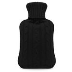 KEPLIN Cosy Hot Water Bottle with Knitted Cover - Relieves Body Aches & Pains, Washable Safe & Durable Heating Pad - Ideal Cosy Nights & Gifts - Large 2L (Black)