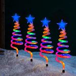 Festive Fix 48 LED Spiral Christmas Tree Pathway Lighting - Multicolored Set of 4 - Christmas Pathway Lights | Outdoor Christmas Decorations for Garden | Pathway Christmas Tree Lights - Xmas Lights