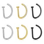 QWALIT Fake Nose Ring D Shaped Nose Ring Fake Nose Piercing Faux Nose Ring for Women Men Clip on Nose Ring Hoop Gold Silver Black Fake Gold Nose Ring Non Piercing 6pcs