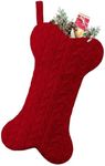 Malier Dog Christmas Stocking, Knit White Christmas Stocking for Dogs, Bone Shape Dog Stocking Christmas Large Pet Stockings Hanging Dog Christmas Stocking for Dogs Cats Pets