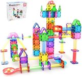 PicassoTiles 70 Piece Marble Run Race Track Magnetic Tiles Magnet Building Block Educational Construction Toy Set Playset STEM Learning Kit Child Brain Development HandEye Coordination Training PTG70