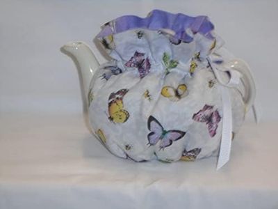 2 Cup Pretty Butterflies on White Reversible Tea Pot Cozy