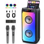 JYX Karaoke Machine with 2 Wireless Microphones | Portable Bluetooth 5.3 Speaker with TWS, PA System, Subwoofer, Disco Lights | Support SD Card, USB, AUX, REC, EQ, Remote | for Home/Gathering/Party