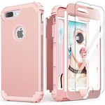 IDweel for iPhone 8 Plus Case,for iPhone 7 Plus Case with Screen Protector, 3 in 1 Shockproof Hybrid Heavy Duty Protection Hard PC Cover Soft Silicone Bumper Full Body Sturdy Cover, Rose Gold