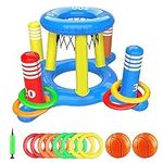 Inflatable Pool Basketball Toy, Inflatable Pool Ring Toss Games Toys, Swimming Pool Basketball Game, Inflatable Pool Floats For Kids, Floating Pool Basketball Hoop Water Toys For Kids Adults