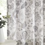 Kayne Studio Backtab Rod Pocket Jacobean Floral Semi Sheer Curtains Botanical Leaf Printed Vintage Farmhouse Curtains for Living Room Linen Grey Light Filtering Window Treatment Sets,52"x84",2 Panels