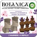 Air Wick Botanica Plug in Scented Oil Starter Kit, 2 Warmers + 6 Refills, French Lavender and Honey Blossom, Air Freshener, Eco Friendly, Essential Oils, Brown/White, 8 Piece Set