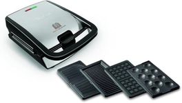 Tefal Snack Collection Sandwich Maker, Waffle Maker, Panini, Grill, 4 Plates Included, Non-Stick Coating, Removable and Dishwasher Safe Plates, Easy Storage, SW854D16