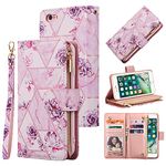 UEEBAI Wallet Case for iPhone 6 6S, Premium Vintage PU Leather Magnetic Closure Geometric Handbag Zipper Pocket Case Kickstand Card Holder Slots TPU Shockproof Flip Case - Purple Flower