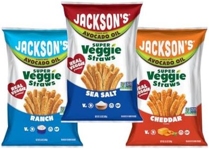 Jackson’s Super Veggie Straws Variety Pack (6.5 oz, Pack of 6) – Ranch, Cheddar, Sea Salt – Gluten Free, Made with Premium Avocado Oil, Veggie Chips, Snack Variety Pack, Veggie Straws Individual Bags