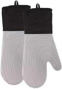 Silicone Cooking Gloves, Grilling Gloves, Heat Resistant Gloves BBQ Kitchen Silicone Oven Mitts, Long Waterproof Non-Slip Potholder for Barbecue, Cooking, Baking (Grey)