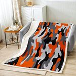 Homewish Camo Throw Blanket Orange Black Bed Blanket, Vibrant Camouflage Fleece Blanket Modern Design Print Decoration 40"x50" Army Grey Luxury Microfiber Lightweight