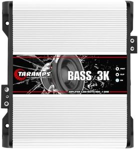 Taramps Bass 3k 1 Channel of 1 Ohm 3000 watts RMS Class D Amplifier Mono Subsonic Filter Low Pass Car Audio 14.4 VDC Highest Technology, Monoblock White Amplifier High Technology Max Power Amp