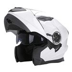 Woljay Flip Up Helmet Motorcycle Full Face Helmets Racing Off Road Street Bike Helmet (XL, Glass White)