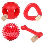 Goofy Tails Rubber Dog Toys Combo,4 Dog Toy Combo, Flavoured Dog Bone, Hole Ball for Dog, Spike Dog Ball and Trio Ring Dog Chew Toys for Dogs (Red, Large)