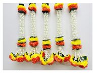 SPHINX Artificial Marigold,Jasmine,Lily,Green Leaves Tassles Garlands/Wall hangings for mandir Housewarming Festive Decorations - (Approx 1.47 ft/45 cms/17.7 Inches, 10 Pieces, Yellow & Dark Orange)