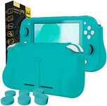 Orzly Grip Case for Nintendo Switch Lite – Case with Comfort Padded Hand Grips, Kickstand, & Pack of Thumb Grips - Turquoise Blue